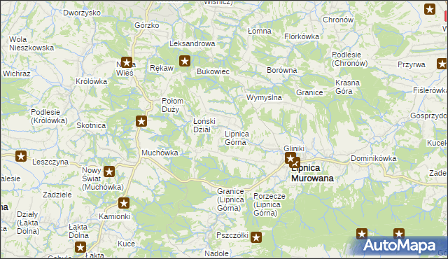 mapa Lipnica Górna gmina Lipnica Murowana, Lipnica Górna gmina Lipnica Murowana na mapie Targeo