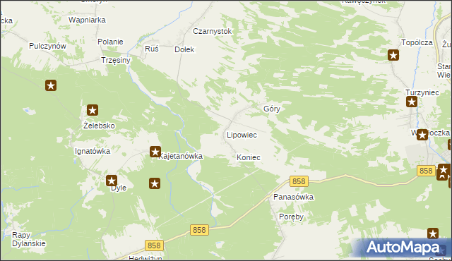 mapa Lipowiec gmina Tereszpol, Lipowiec gmina Tereszpol na mapie Targeo