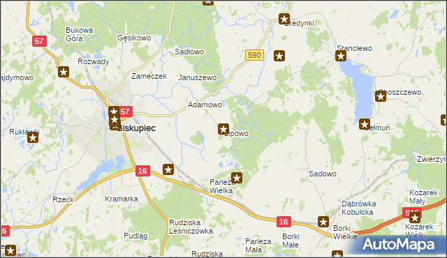 mapa Lipowo gmina Biskupiec, Lipowo gmina Biskupiec na mapie Targeo