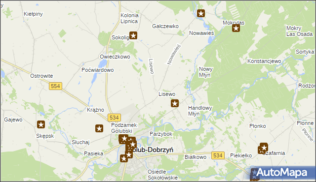 mapa Lisewo gmina Golub-Dobrzyń, Lisewo gmina Golub-Dobrzyń na mapie Targeo