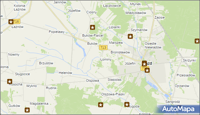 mapa Łominy gmina Ujazd, Łominy gmina Ujazd na mapie Targeo
