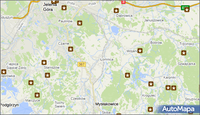 mapa Łomnica gmina Mysłakowice, Łomnica gmina Mysłakowice na mapie Targeo