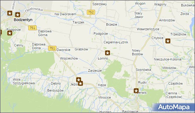 mapa Łomno gmina Pawłów, Łomno gmina Pawłów na mapie Targeo