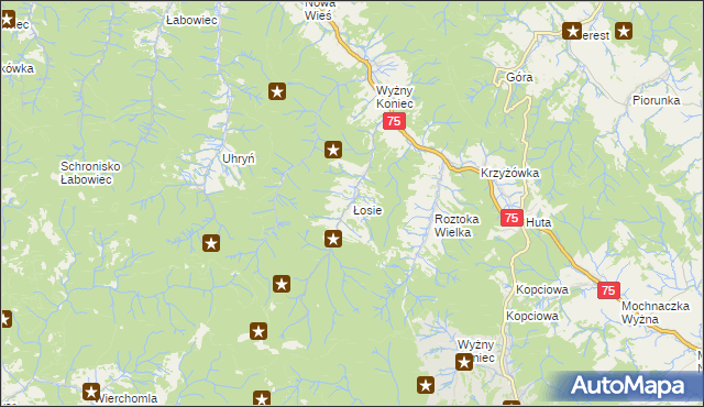 mapa Łosie gmina Łabowa, Łosie gmina Łabowa na mapie Targeo