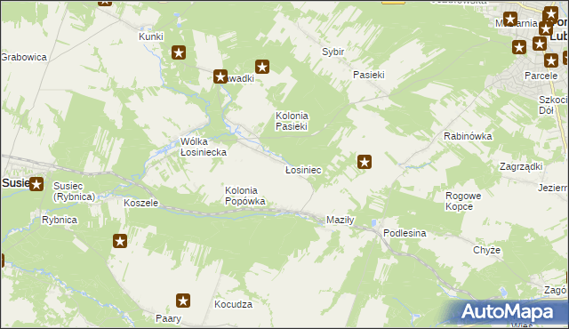 mapa Łosiniec gmina Susiec, Łosiniec gmina Susiec na mapie Targeo