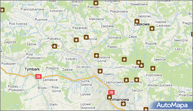 mapa Łososina Górna, Łososina Górna na mapie Targeo