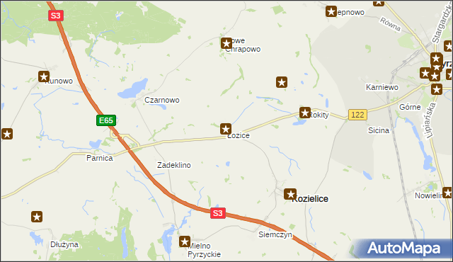 mapa Łozice gmina Kozielice, Łozice gmina Kozielice na mapie Targeo