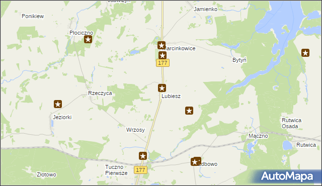 mapa Lubiesz gmina Tuczno, Lubiesz gmina Tuczno na mapie Targeo