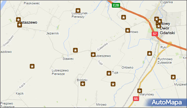 mapa Lubieszewo gmina Nowy Dwór Gdański, Lubieszewo gmina Nowy Dwór Gdański na mapie Targeo