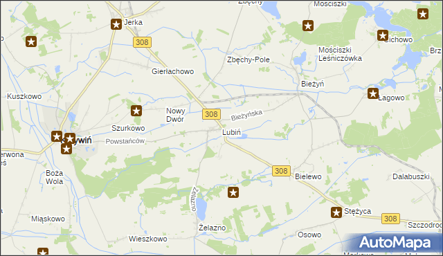 mapa Lubiń gmina Krzywiń, Lubiń gmina Krzywiń na mapie Targeo