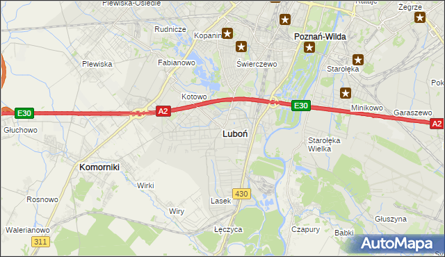 mapa Luboń powiat poznański, Luboń powiat poznański na mapie Targeo