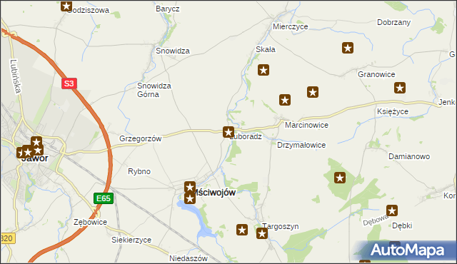 mapa Luboradz gmina Mściwojów, Luboradz gmina Mściwojów na mapie Targeo
