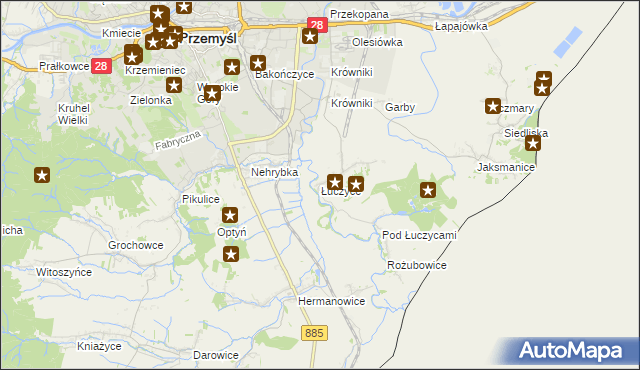 mapa Łuczyce gmina Przemyśl, Łuczyce gmina Przemyśl na mapie Targeo