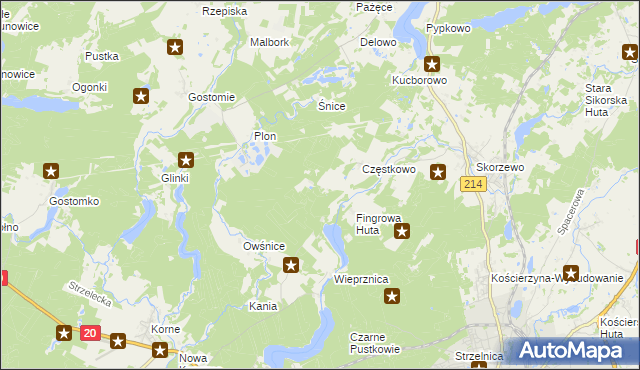 mapa Ludwikowo gmina Kościerzyna, Ludwikowo gmina Kościerzyna na mapie Targeo