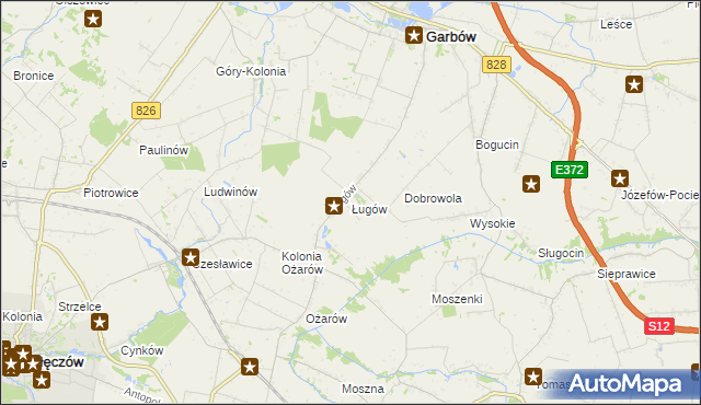 mapa Ługów gmina Jastków, Ługów gmina Jastków na mapie Targeo