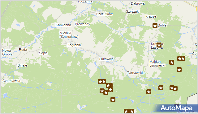 mapa Łukawiec gmina Wielkie Oczy, Łukawiec gmina Wielkie Oczy na mapie Targeo