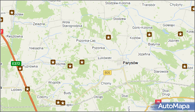 mapa Łukówiec gmina Parysów, Łukówiec gmina Parysów na mapie Targeo
