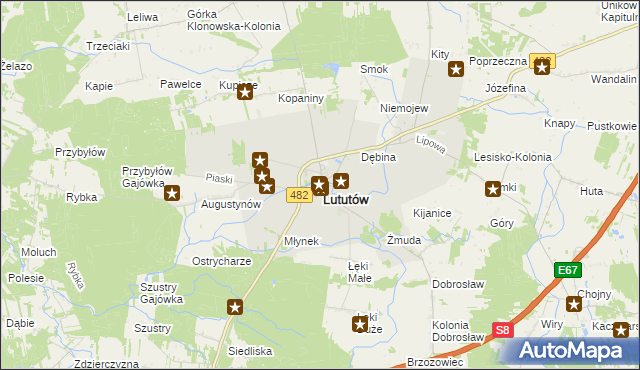 mapa Lututów, Lututów na mapie Targeo