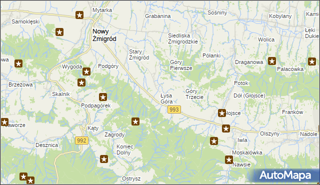 mapa Łysa Góra gmina Nowy Żmigród, Łysa Góra gmina Nowy Żmigród na mapie Targeo