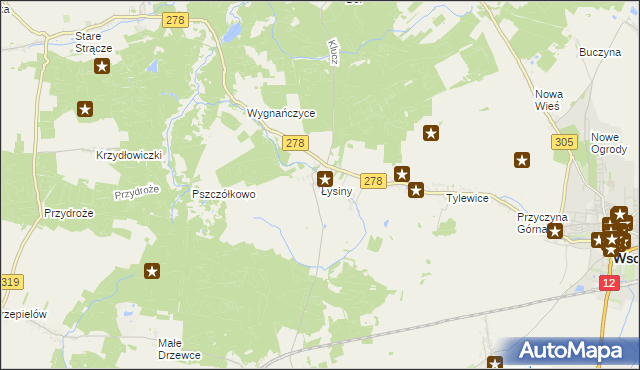 mapa Łysiny gmina Wschowa, Łysiny gmina Wschowa na mapie Targeo