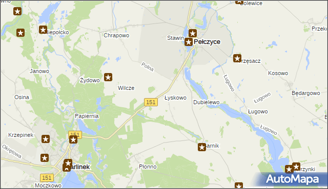 mapa Łyskowo gmina Pełczyce, Łyskowo gmina Pełczyce na mapie Targeo