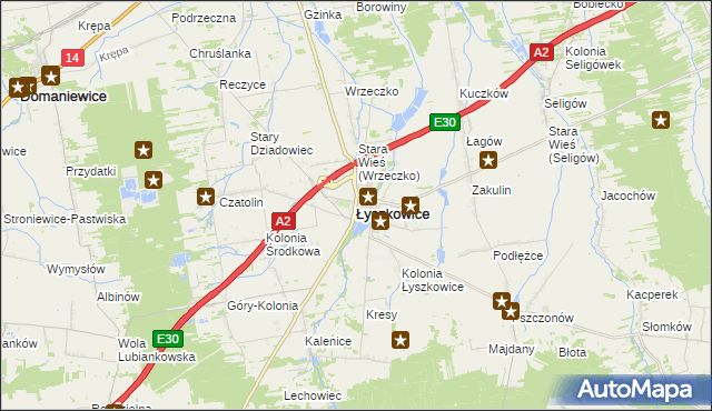 mapa Łyszkowice powiat łowicki, Łyszkowice powiat łowicki na mapie Targeo
