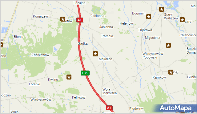 mapa Mąkolice gmina Głowno, Mąkolice gmina Głowno na mapie Targeo
