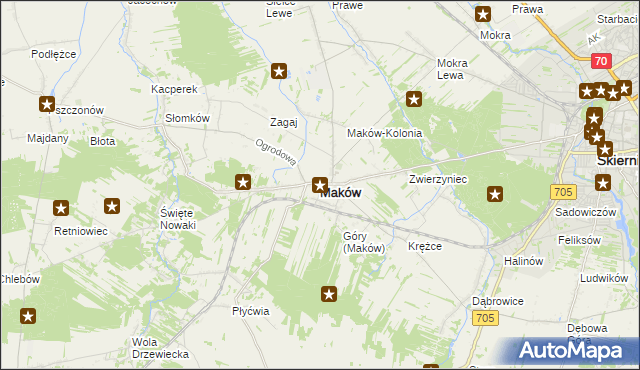 mapa Maków powiat skierniewicki, Maków powiat skierniewicki na mapie Targeo