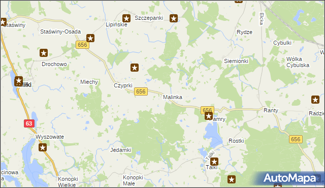 mapa Malinka, Malinka na mapie Targeo