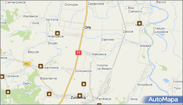 mapa Małkowice gmina Orły, Małkowice gmina Orły na mapie Targeo