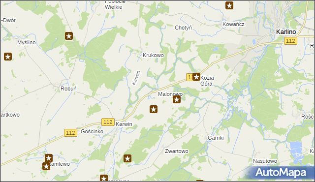 mapa Malonowo, Malonowo na mapie Targeo