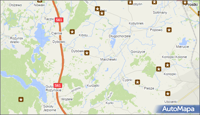 mapa Marchewki gmina Prostki, Marchewki gmina Prostki na mapie Targeo