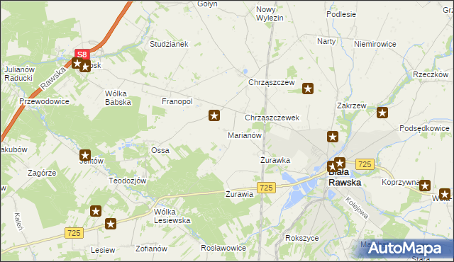 mapa Marianów gmina Biała Rawska, Marianów gmina Biała Rawska na mapie Targeo