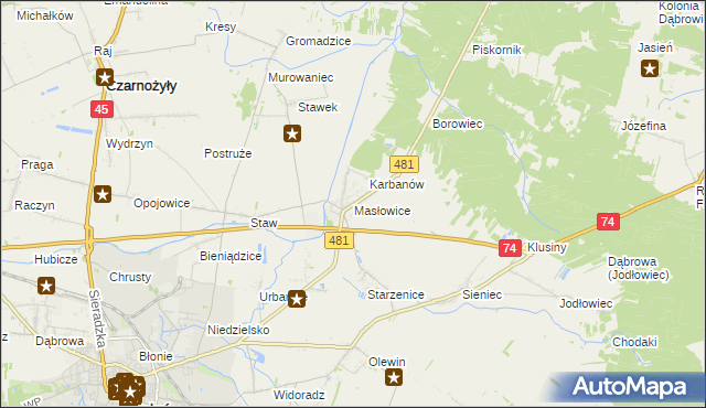 mapa Masłowice gmina Wieluń, Masłowice gmina Wieluń na mapie Targeo