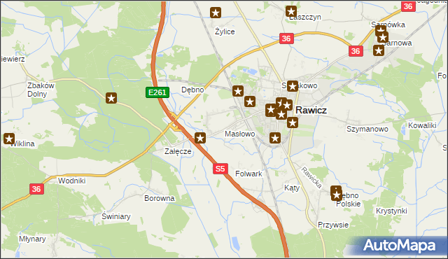mapa Masłowo gmina Rawicz, Masłowo gmina Rawicz na mapie Targeo