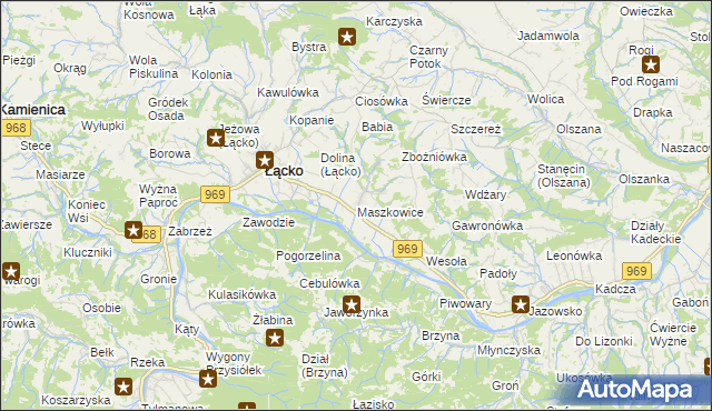 mapa Maszkowice gmina Łącko, Maszkowice gmina Łącko na mapie Targeo