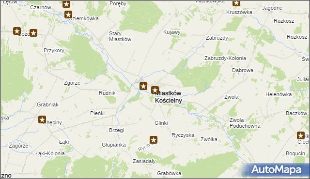 mapa Miastków Kościelny, Miastków Kościelny na mapie Targeo
