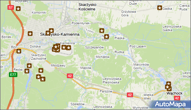 mapa Michałów gmina Skarżysko Kościelne, Michałów gmina Skarżysko Kościelne na mapie Targeo