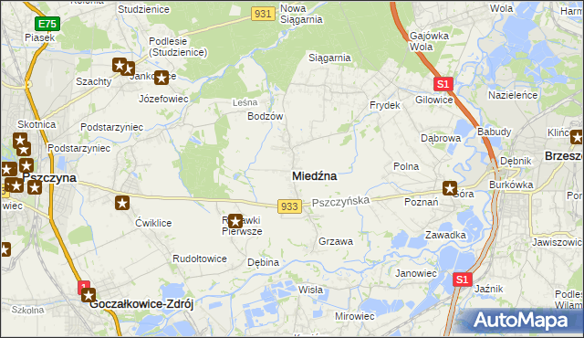 mapa Miedźna, Miedźna na mapie Targeo