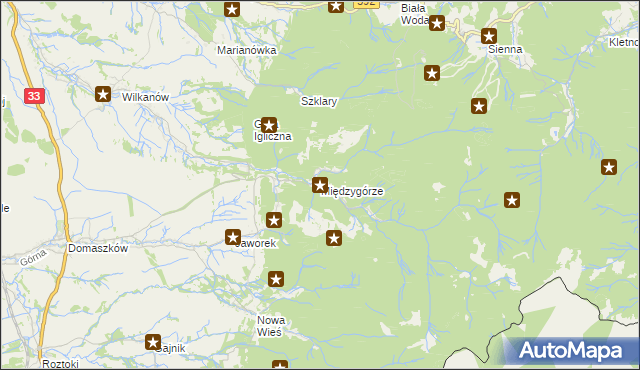 mapa Międzygórze gmina Bystrzyca Kłodzka, Międzygórze gmina Bystrzyca Kłodzka na mapie Targeo