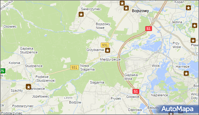 mapa Międzyrzecze gmina Bojszowy, Międzyrzecze gmina Bojszowy na mapie Targeo