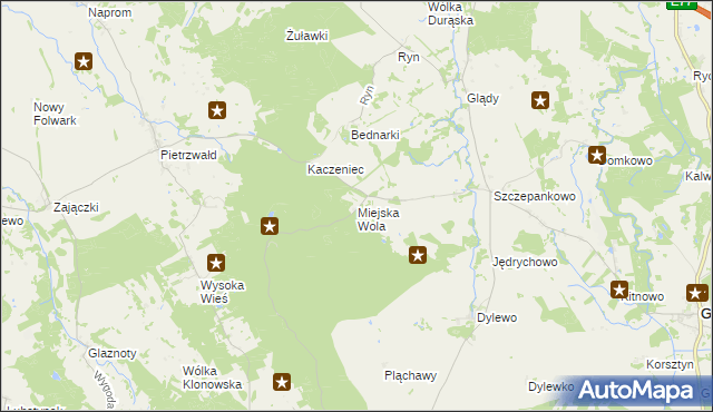 mapa Miejska Wola gmina Ostróda, Miejska Wola gmina Ostróda na mapie Targeo