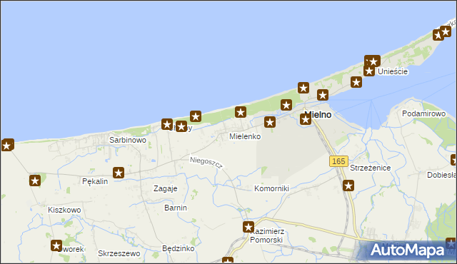 mapa Mielenko gmina Mielno, Mielenko gmina Mielno na mapie Targeo