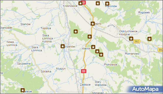 mapa Mielnik gmina Bystrzyca Kłodzka, Mielnik gmina Bystrzyca Kłodzka na mapie Targeo