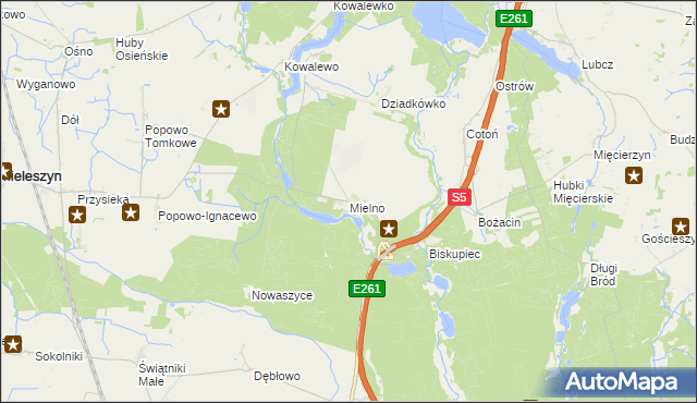 mapa Mielno gmina Mieleszyn, Mielno gmina Mieleszyn na mapie Targeo