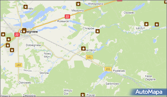 mapa Mierzęcin gmina Dobiegniew, Mierzęcin gmina Dobiegniew na mapie Targeo