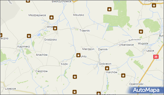 mapa Mierzęcin gmina Pawłowiczki, Mierzęcin gmina Pawłowiczki na mapie Targeo