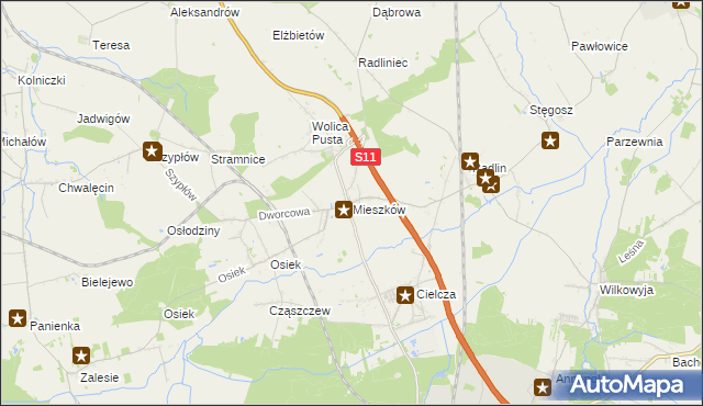 mapa Mieszków gmina Jarocin, Mieszków gmina Jarocin na mapie Targeo