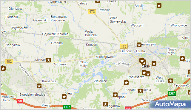 mapa Mikołajówek gmina Łask, Mikołajówek gmina Łask na mapie Targeo