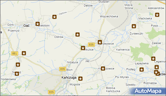 mapa Mikulice gmina Gać, Mikulice gmina Gać na mapie Targeo